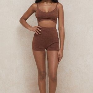 House of CB Women’s Loungewear Chocolate Fluffy Knit High Waisted Shorts Size M